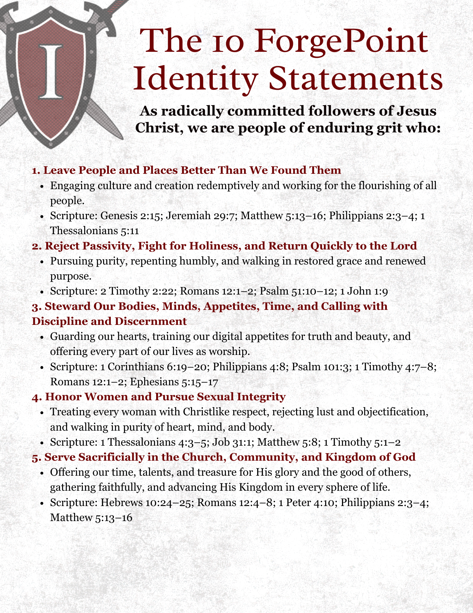 Image shows the shield logo with the first half of the identity statements.